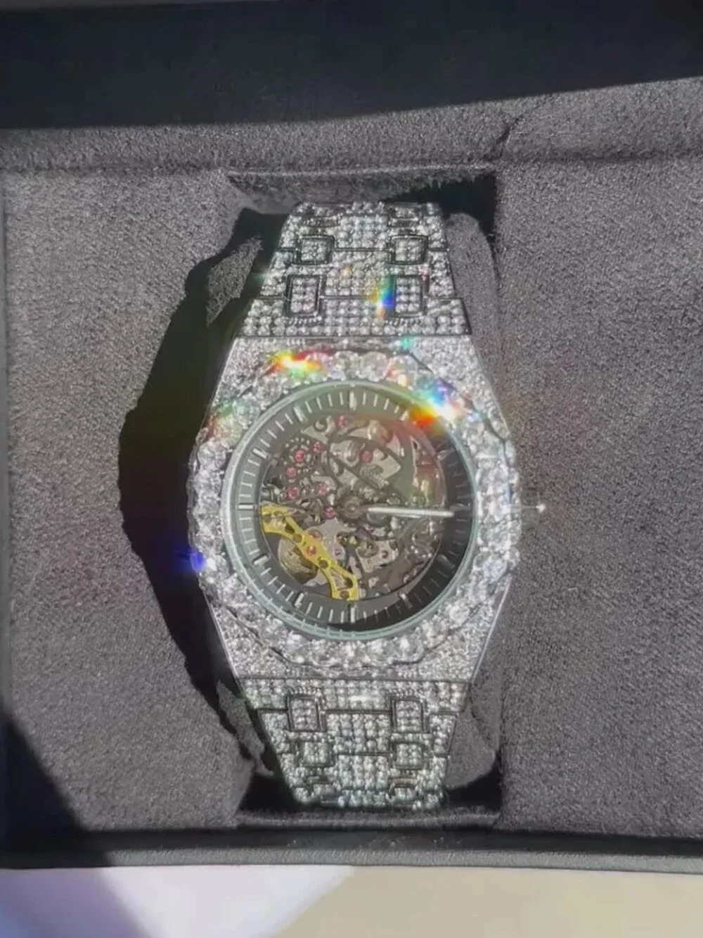 Self-Wind Mechanical Skeleton Iced Out Diamond Watch
